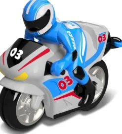 BB JUNIOR - MOTO FIRST RC - MOTO AVEC PILOTE ET TELECOMMANDE GUIDON -COURSE ROUGE ET COURSE BLEUE