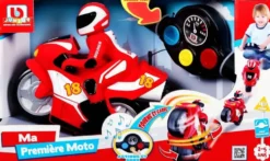 BB JUNIOR - MOTO FIRST RC - MOTO AVEC PILOTE ET TELECOMMANDE GUIDON -COURSE ROUGE ET COURSE BLEUE