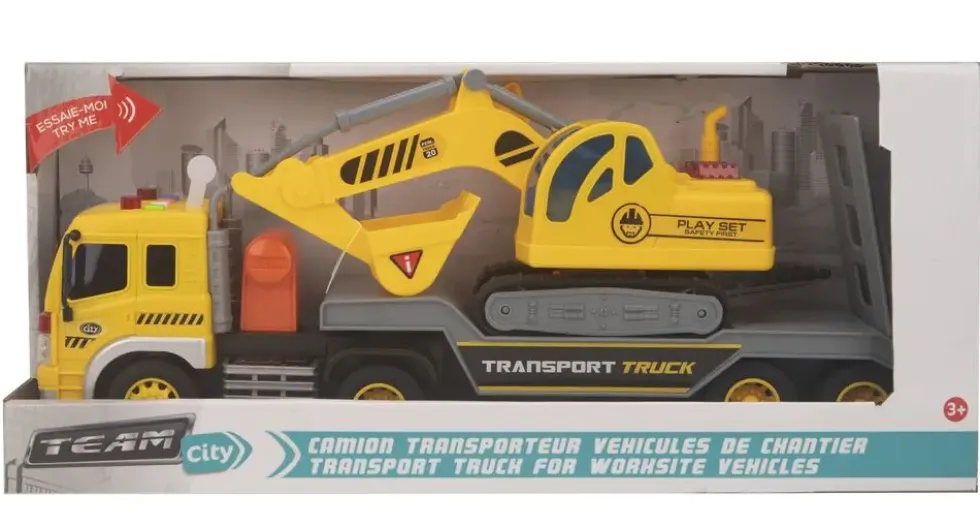 CAMION TRANSPORTEUR VEHICULES DE CHANTIER 1:16