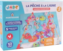 2 CANNES A PECHE 43 CM BOIS AVEC MOULINET + 10 POISSONS BOIS