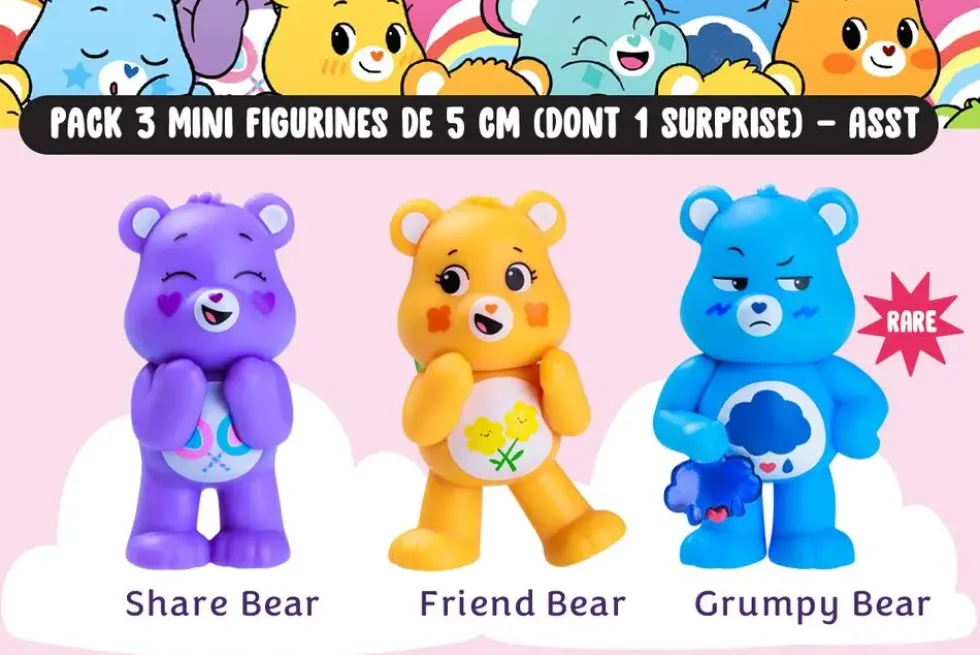CARE BEARS - PACK 3 MINI FIGURINES DE 5 CM 1 SURPRISE