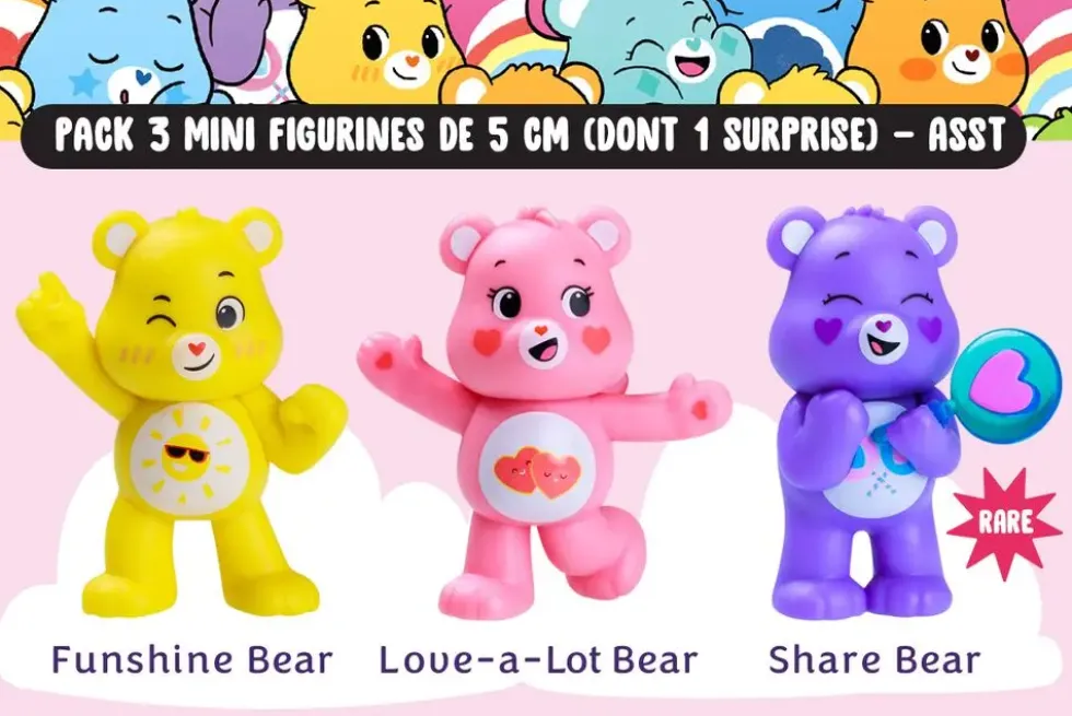 CARE BEARS - PACK 3 MINI FIGURINES DE 5 CM 1 SURPRISE