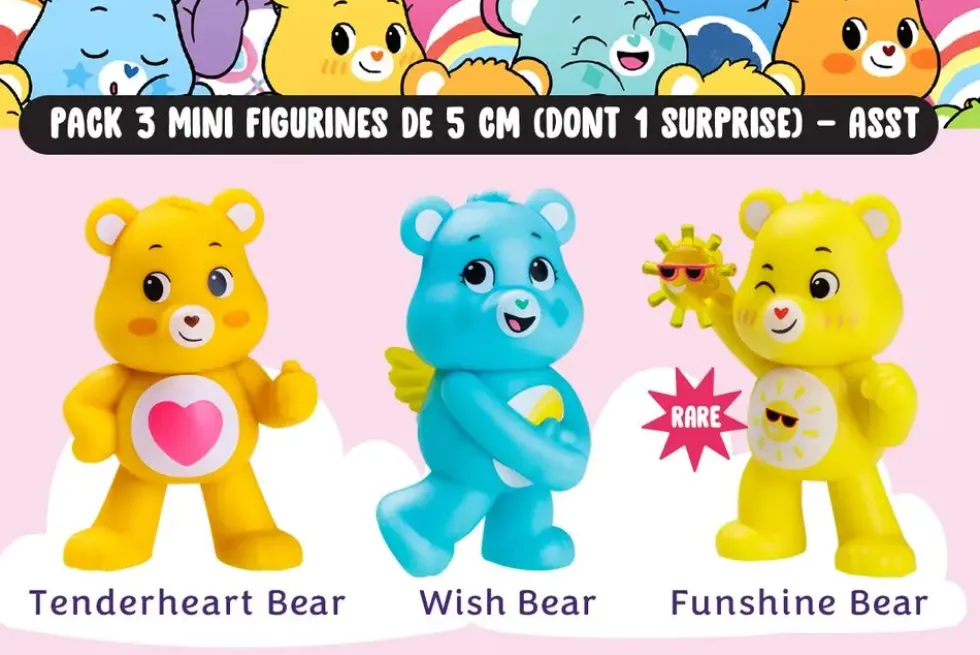 CARE BEARS - PACK 3 MINI FIGURINES DE 5 CM 1 SURPRISE