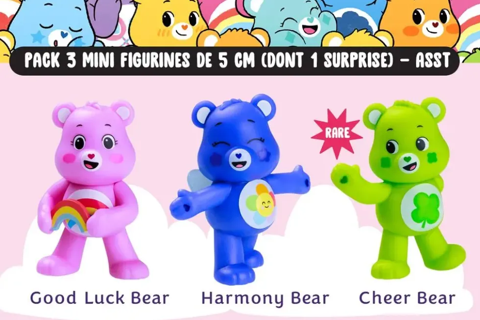 CARE BEARS - PACK 3 MINI FIGURINES DE 5 CM 1 SURPRISE