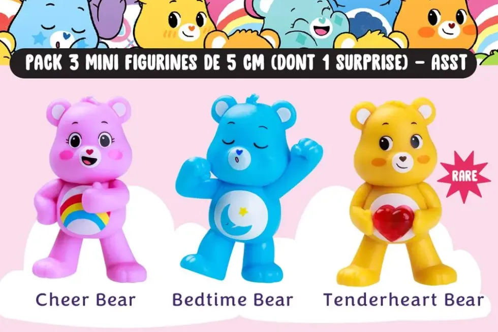 CARE BEARS - PACK 3 MINI FIGURINES DE 5 CM 1 SURPRISE