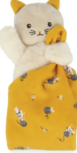CARRE DOUCEUR - PELUCHE CHAT JAUNE14 CM