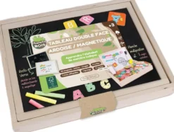 COFFRET BOIS MAGNETIQUE AVEC ARDOISE DOUBLE FACE LETTRES ANIMAUX CHIFFRES