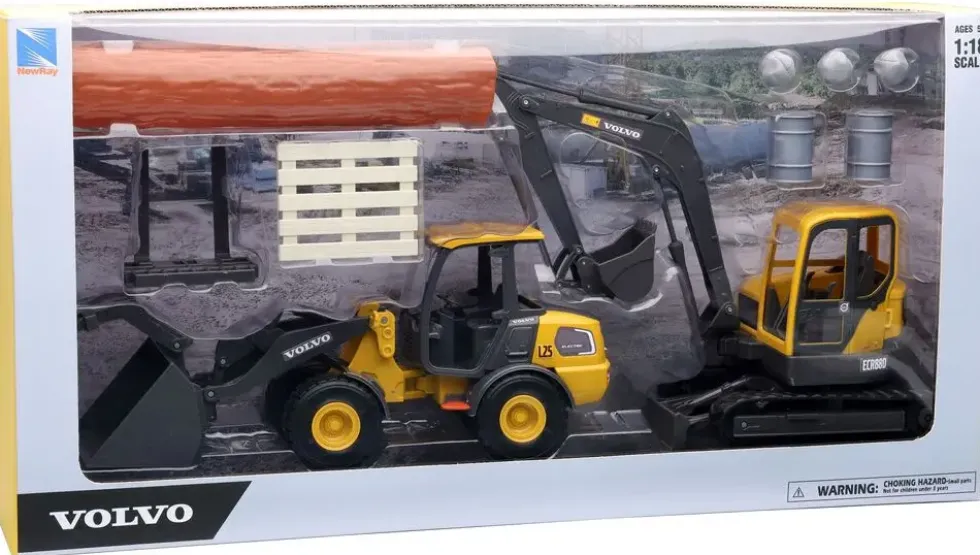 COFFRET 2 ENGINS T.P. VOLVO 1/18° AVEC ACCESSOIRES