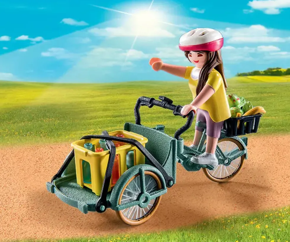CYCLISTE AVEC VELO ET REMORQUE AVANT - 71306