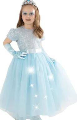 DEGUISEMENT PRINCESSE LUMINEUSE SEQUINS + ACCESS BLEUE 5-6 ANS