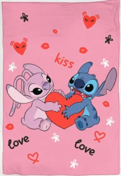 DISNEY PLAID SHERPA STICH ET ANGEL KISS LOVE PINK