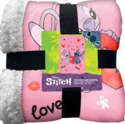 DISNEY PLAID SHERPA STICH ET ANGEL KISS LOVE PINK