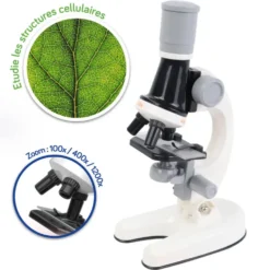 EXPLORA MICROSCOPE BLANC - 3 TYPES DE GROSSISSEMENT- OUTILS INCLUS