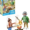 GRAND-PERE PETITE FILLE ET FEU DE CAMP - 71513