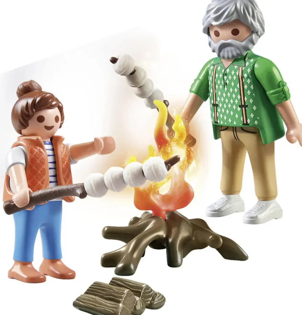 GRAND-PERE PETITE FILLE ET FEU DE CAMP - 71513