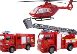 HELICOPTERE AVEC 2 VEHICULES POMPIER METAL