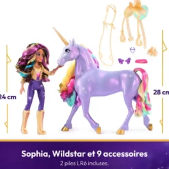 L'ECOLE DES LICORNES - LICORNE A FONCTIONS 28 CM WILDSTAR ET POUPEE 24 CM