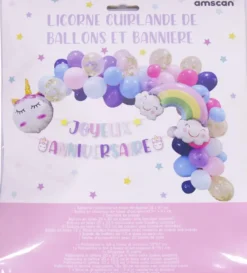 LICORNE GUIRLANDE DE BALLONS ET BANNIERE