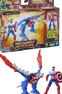 MARVEL - AVENGERS - FIGURINE - CAPTAIN AMERICA - MECHSTRIKE MECHASAURS REDWING ET CAPTAIN