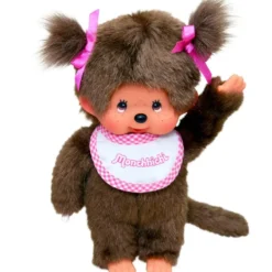 MONCHHICHI - PELUCHE FILLE BAVOIR BLANC SURPIQUE DE ROSE 20 CM