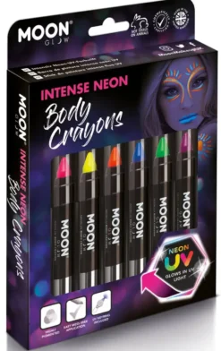 MOON GLOW - 6 CRAYONS DE PEINTURE INTENSE NEON UV POUR LE CORPS