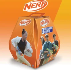 NERF -BOITE SURPRISE AVEC UN BLASTER DES FLECHETTES STICKERS ET POSTER