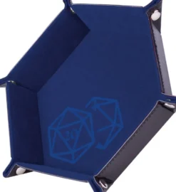 PISTE DE DES - D20 BLEU FONCE - 19 X 19 CM - CUIR ET VELOURS