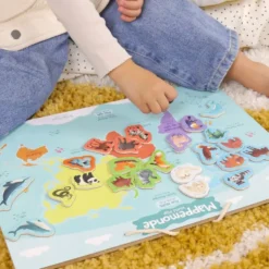 PLATEAU DES CONTINENTS 40X30 CM MAGNETIQUE AVEC ANIMAUX30 PIECES