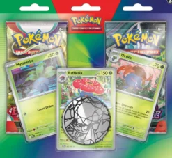 POKEMON : PACK 2 BOOSTERS + PIECE + 3 CARTES PROMO