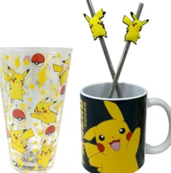 POKEMON - SET CADEAU MUG 2 PAILLES ET UN VERRE