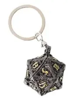 PORTE-CLE D20 AVEC LOT DE 7 MINI DES METAL 5MM DANS BOITE METAL