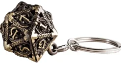 PORTE-CLE D20 VIEIL OR AVEC LOT DE 7 MINI DES METAL 5MM