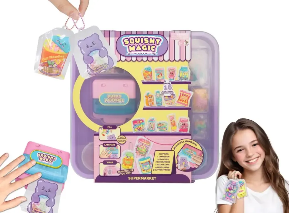 PUFFY POUCHES COFFRET DELUXE PORTES CLES KAWAII SQUISHY AVEC MACHINE ELECTRONIQUE
