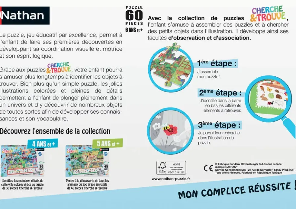 PUZZLE 60 PIECES - AU JARDIN - CHERCHE ET TROUVE