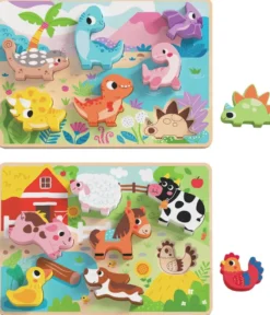 PUZZLE 7 PIECES - FERME ET DINOSAURES EN BOIS