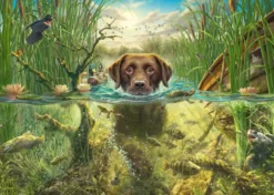 PUZZLE 1000 PIECES - LABRADOR CHOCOLAT A LA BAIGNADE