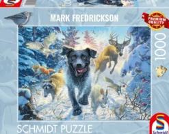PUZZLE 1000 PIECES - LABRADOR NOIR DANS LA NEIGE