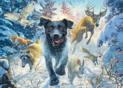 PUZZLE 1000 PIECES - LABRADOR NOIR DANS LA NEIGE