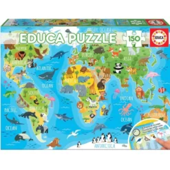 PUZZLE 150 PIECES MAPPEMONDE ANIMAUX